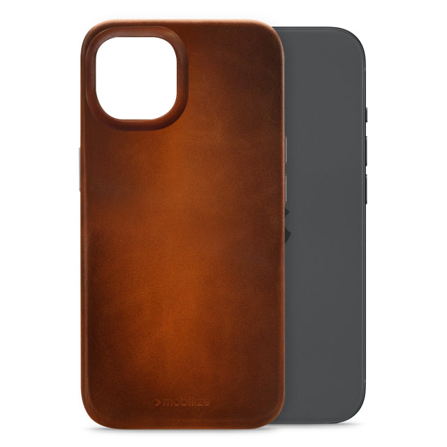 Mobilize Magsafe Compatible Premium Leather Case Apple iPhone 15 Burned Cognac